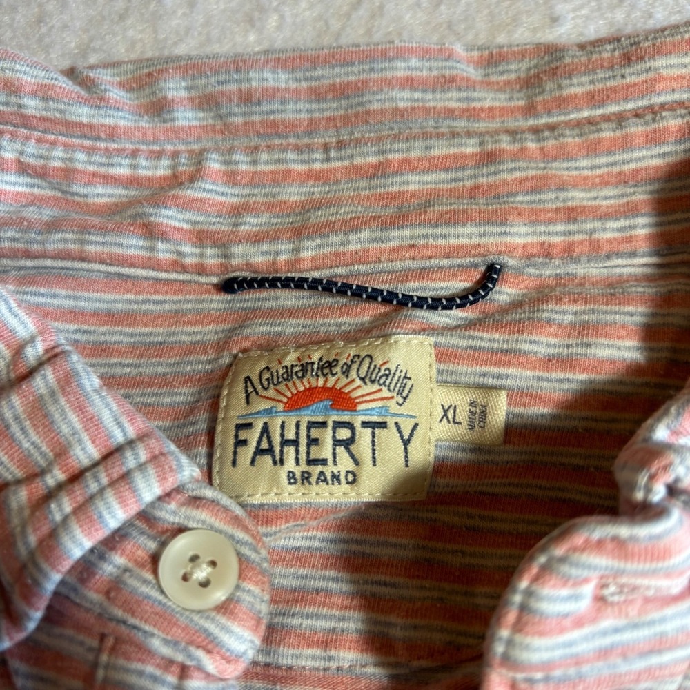 FAHERTY BRAND Movement Mens XL Striped Short‎ Sleeve Button Up Polo Shirt - Picture 3 of 10